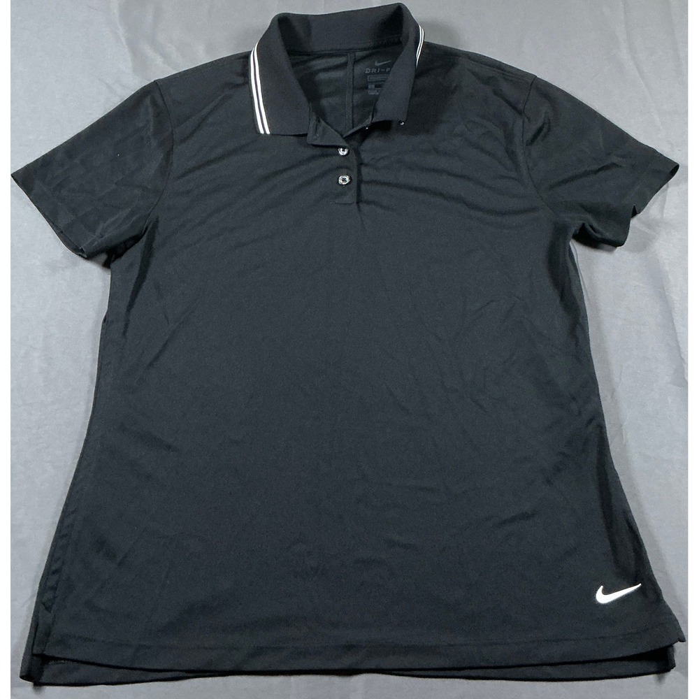 Nike Dri-FIT Womens Black Short Sleeve Golf Polo Shirt Size Medium Standard Fit
